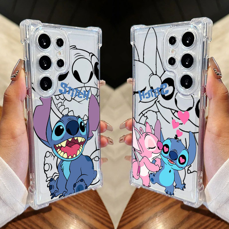 Stitch Line Art Disney Case Para Samsung S25 Ultra S24 FE S23 Plus S20 S25 S22 S21 S25EDGE A56 A36 Capa Transparente Cel