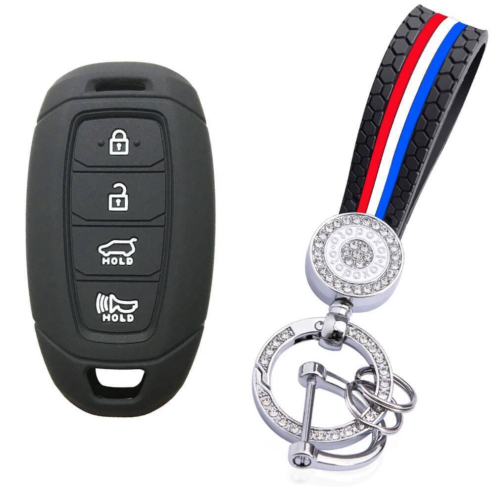 Para Hyundai Creta N Line Santa Fe Veloster Elantra Kona Ev 4 Botões Silicone Carro Remoto Chave Caso Capa Fob Chaveiro