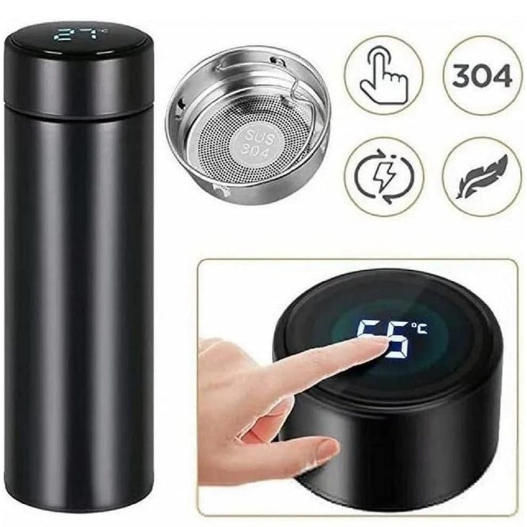 Personalizado - Garrafa Térmica com LED e Termômetro (500ml) - Preto