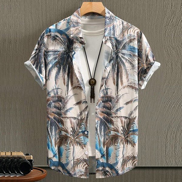 Retro Masculino Estilo Havaiano Planta Impressão Topo casual Camisa De Manga Curta