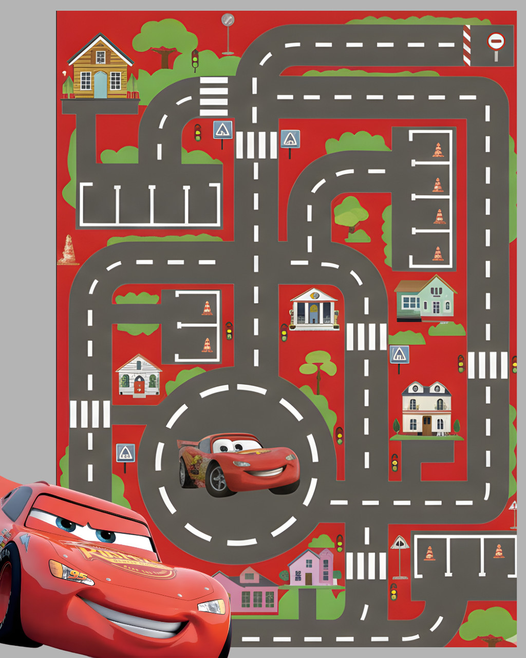 Pista de Lona Tapete Infantil Cidade Carros Relâmpago McQueen 100x65cm Dobrável  Brinquedo  Crianças