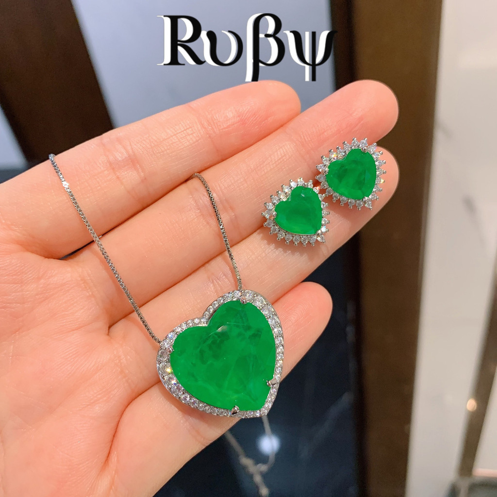 Rubi esmeralda Morgan rosa colar europeu americano brincos conjunto de jóias casamento jantar festa acessórios feminino