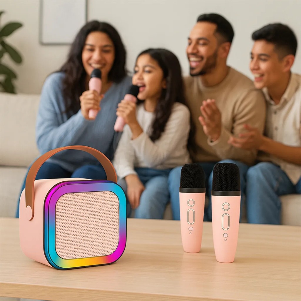 Caixinha de Som Karaokê com 2 Microfone Bluetooth Infantil