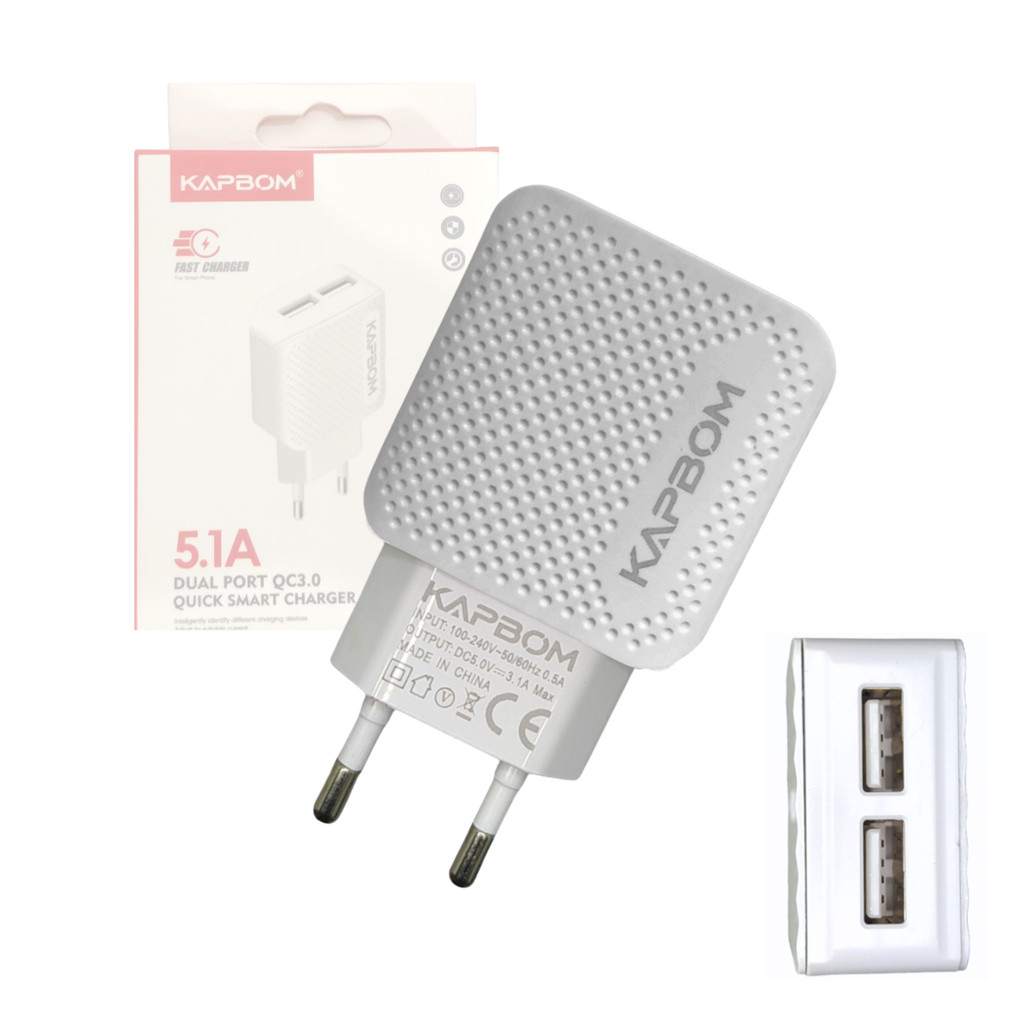 Fonte Carregador 5.1A Fast Charger  QC 3.0 Duas Porta USB Kapbom KA-373