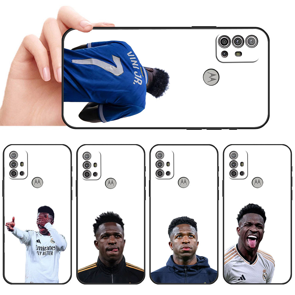 Capa De Telefone Preta Macia Para Moto G10 G20 G30 G22 G23 G50 G52 G53 G73 G82 Estrela De Futebol Transparente Vini Jr P