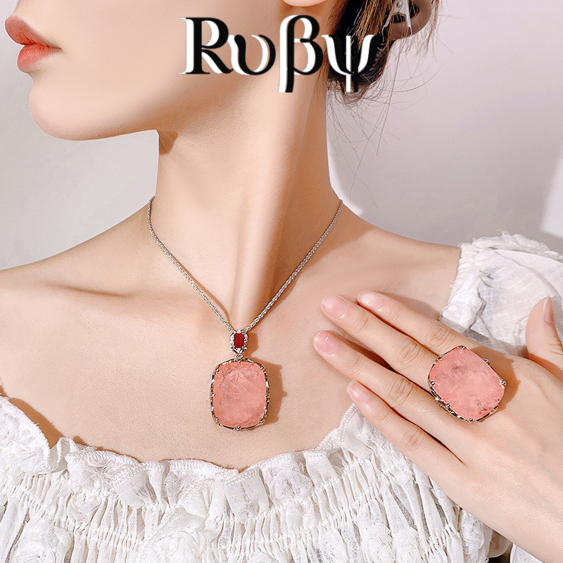 Conjunto de jóias rubi colar anel Morgan Pastel tesouro gordura retangular moda luz luxo banquete jóias femininas