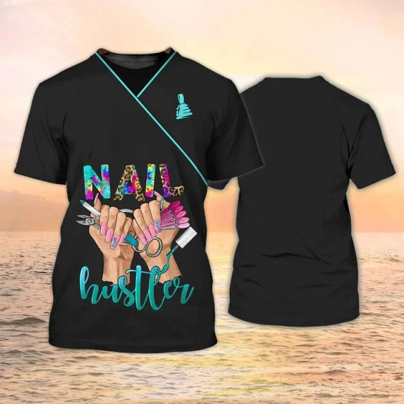 Camiseta De Manicure Impressa Em 3D Para Homens Com Padrão Colorido Camisetas Verão Moda Rua Manga Curta Tops Soltos Tor