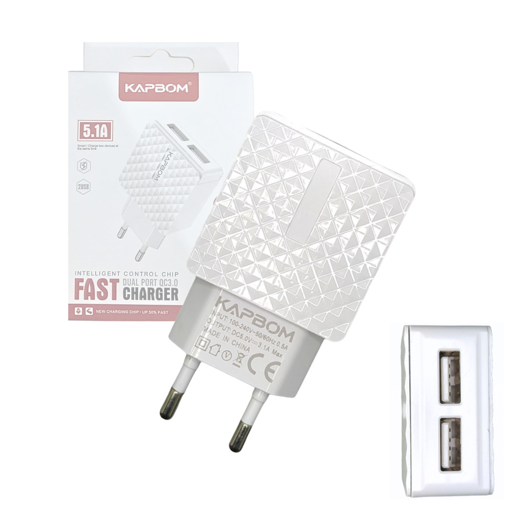 Fonte Carregador 5.1A Fast Charger  QC 3.0 Duas Porta USB Kapbom KA-371, Extra Flash Ofertas