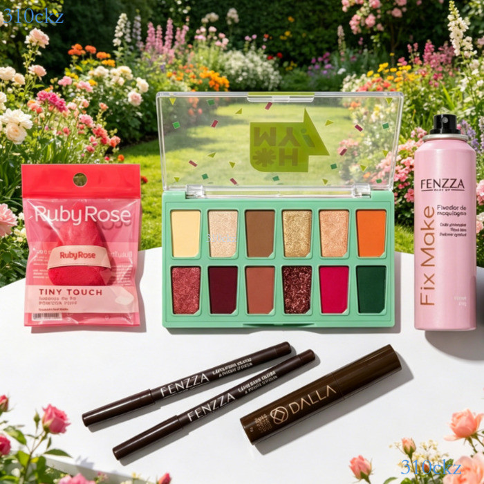 Kit Maquiagem para Olhos 5em1: Máscara Peel Off, Lápis Delineador, Fixador, Sombra e Esponja Ruby Rose ✨310ckz