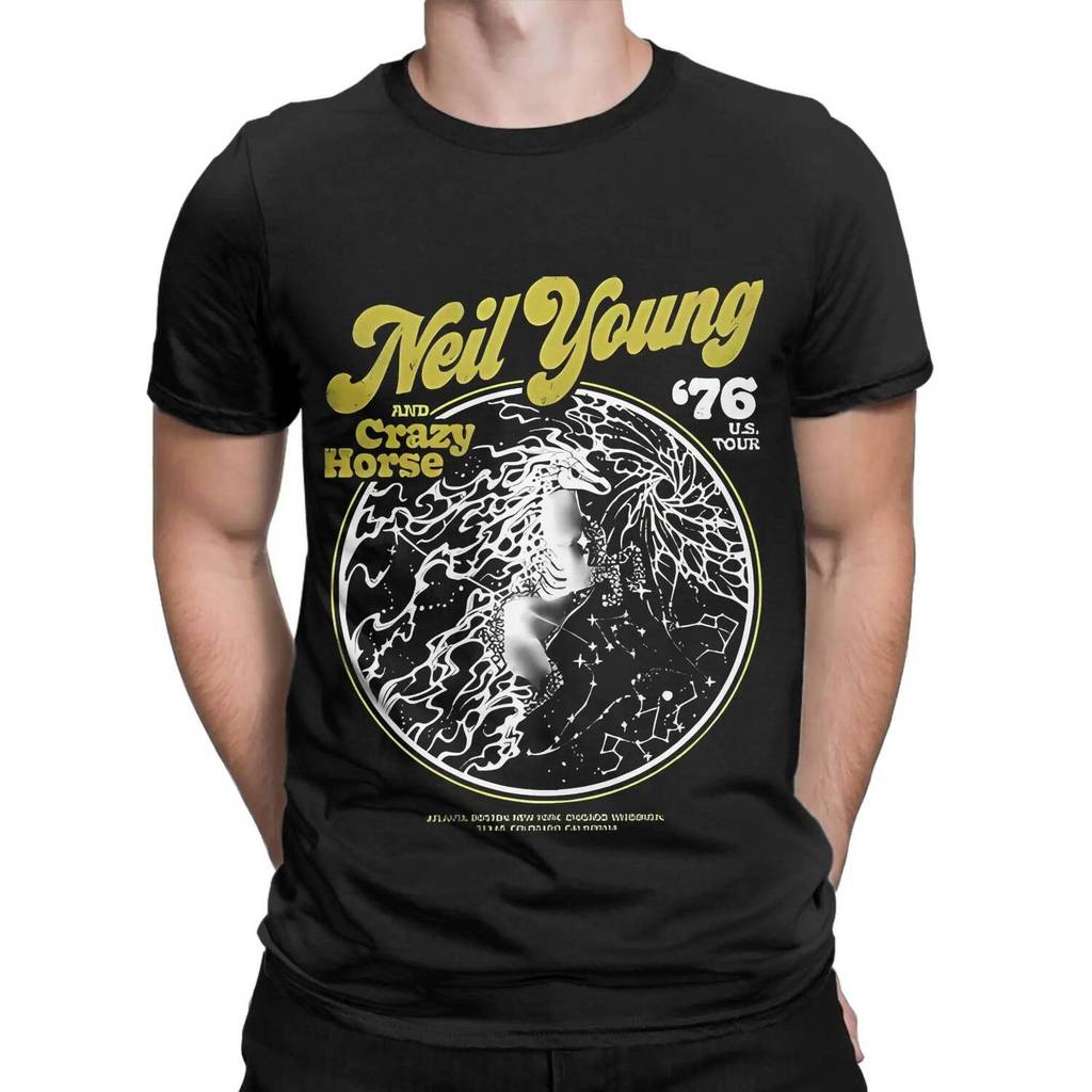 Camiseta 100% Algodão Neil Young And Crazy Horse, Camisetas e Tops Neil Young para Homens