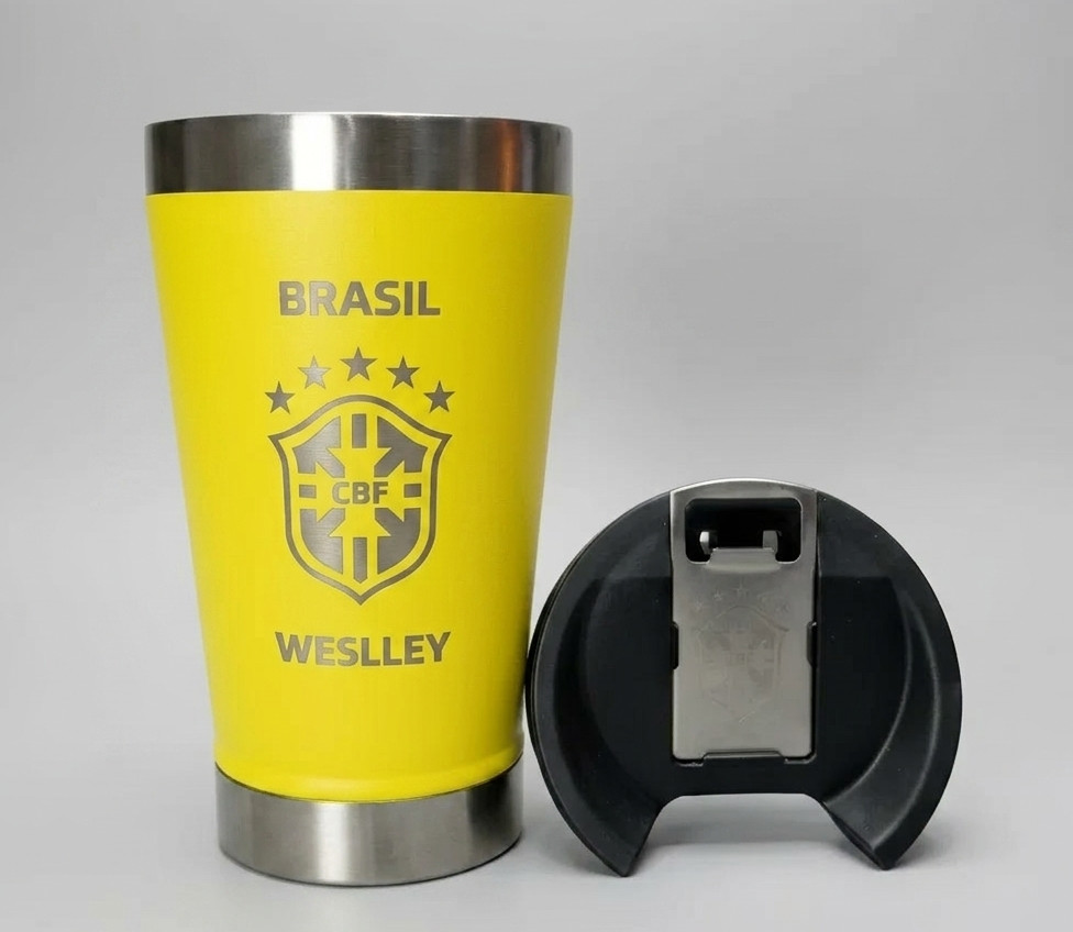 Copo Térmico Brasil Com Nome Personalizado a Laser Aço Inox 470ml Seleção Brasileira