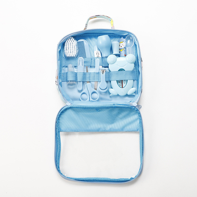 Kit Higiene Bebê 13 Peças Com Necessaire Azul Escova Pente Cortador Tesoura Cuidados Infantil Snel Home