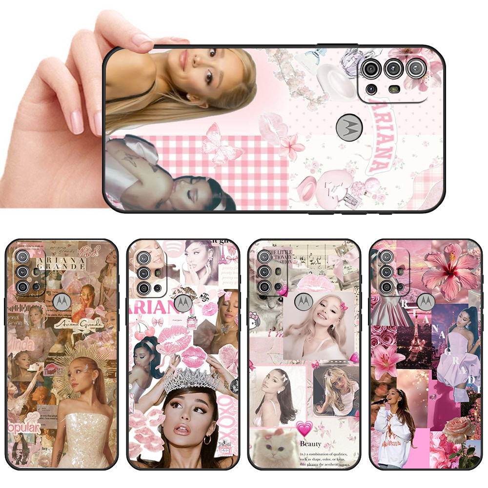 Capa De Telefone Preta Macia Para Moto G10 G20 G30 G22 G23 G50 G52 G53 G73 G82 Cantora Pop Estilo Ariana Grande Protetor