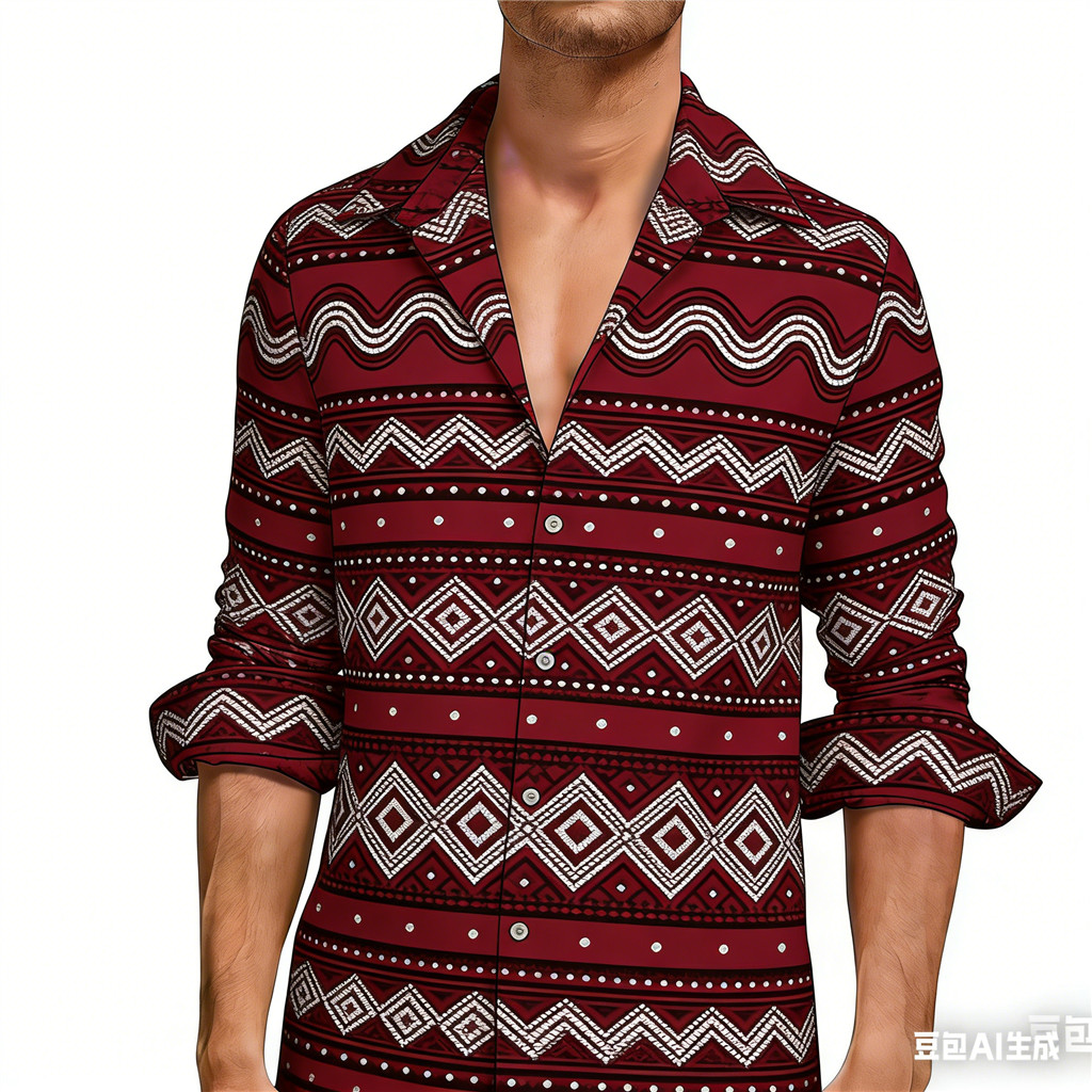 Camisa Masculina De Cetim Com Estampa Étnica – Designs Tribais Geométricos , Elegante Manga Comprida Botões Em Variações