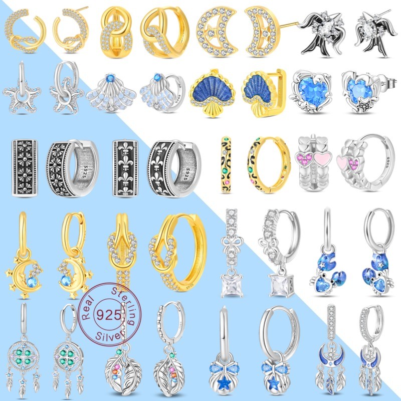 Brincos de argola originais 925 prata esterlina ouro flor pedra preciosa brincos borboleta sorte sonho apanhador brincos