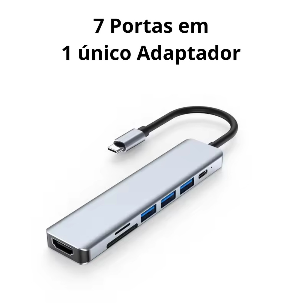 Hub Adaptador USB-C 7 em 1 – HDMI 4K, USB 3.0 e Leitor de Cartões SD/TF - AJ-N17