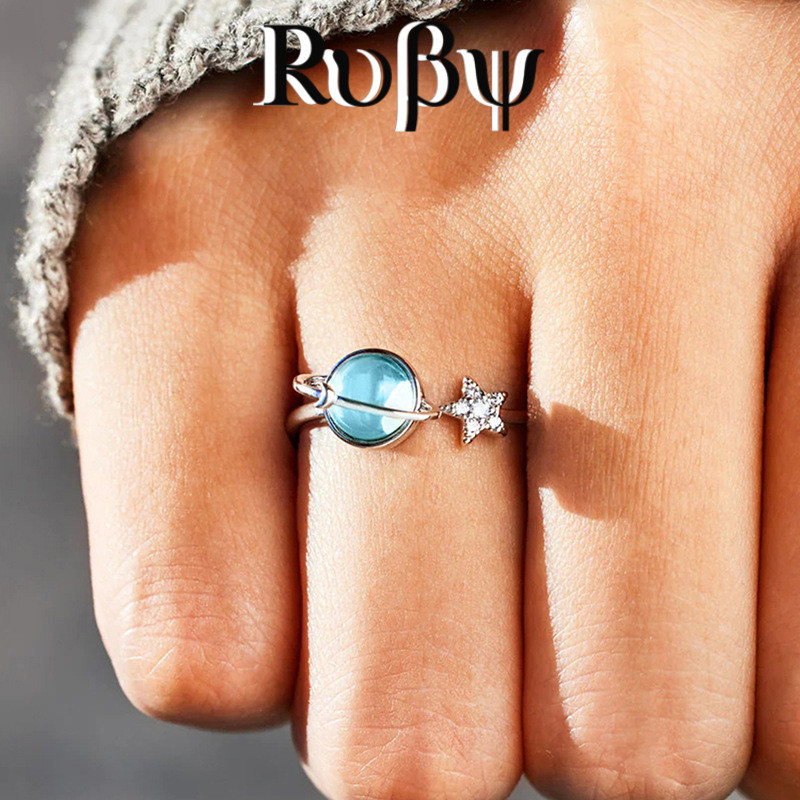 Rubi brilhante planeta estrela Design anel nicho estilo moda anel jóias femininas
