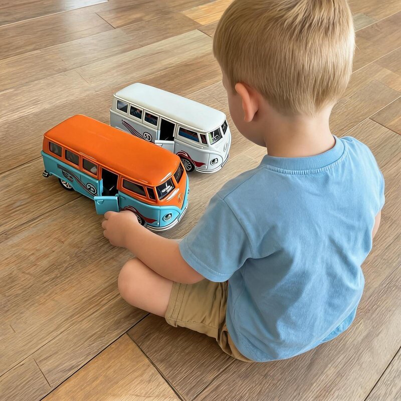 Kombi Miniatura 13cm Abre Portas Ônibus De Brinquedo Colecionável Colorido