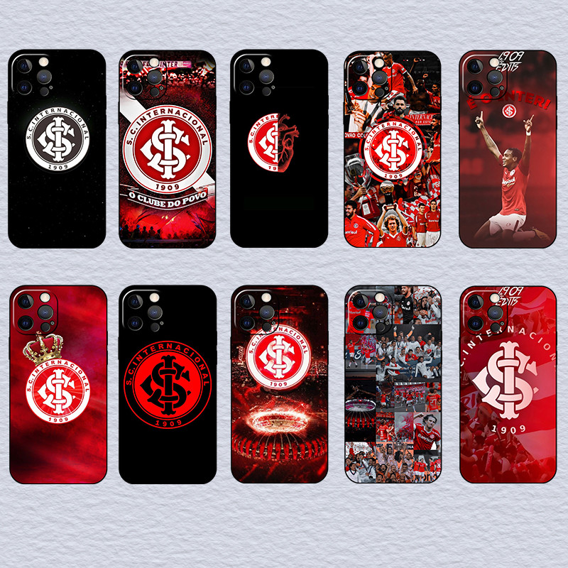 Para iPhone 5 5S 6 6S 7 8 Plus Sport Club Internacional Capa De Telefone TPU Preta Macia