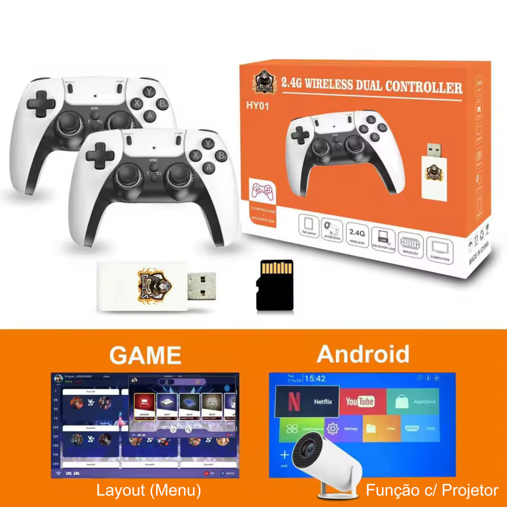 Game Stick 4K +20.000 Jogos Retrô 🎮 2 Controles Sem Fio | Plug & Play HDMI | SNES PS1 Atari