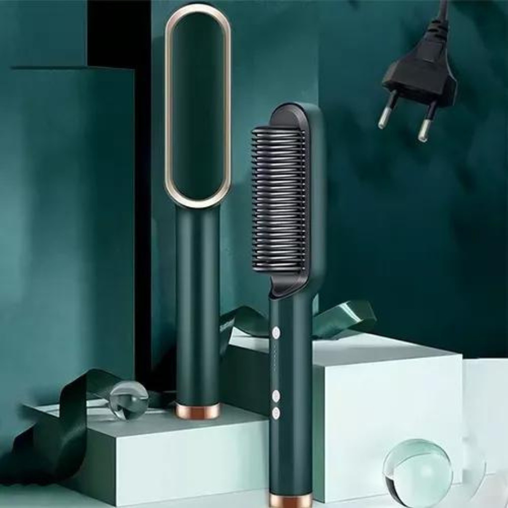 Escova Alisadora Elétrica Bivolt 5 Em 1 Cerâmica Temperatura Ajustável Verde