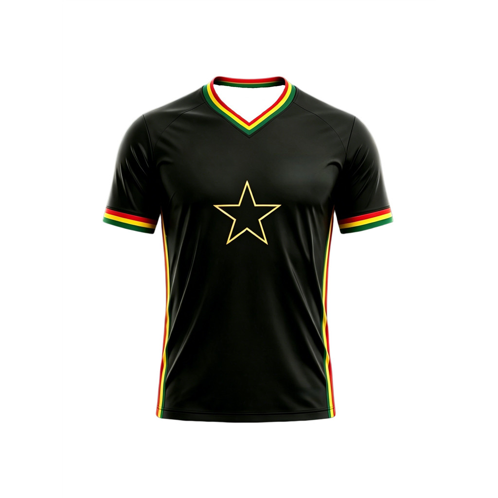 ((Número de nome personalizado gratuito) Camisa de futebol esportiva nacional Gana com decote em V, competição de manga 