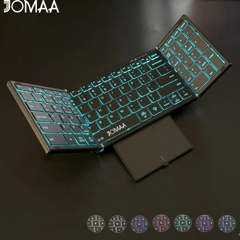 Jomaa Teclado Dobrável Retroiluminado De Tamanho Completo Com Touchpad Numérico Recarregável USB 7 Cores