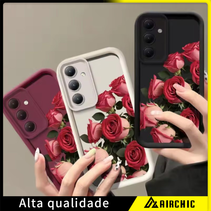 Para Samsung Galaxy A21S A20S A15 A14 A13 A07 A06 A17 A04 A04e A03S A05 A05S 4G 5G Ins Romântico Rosa Vermelha Flores Ca