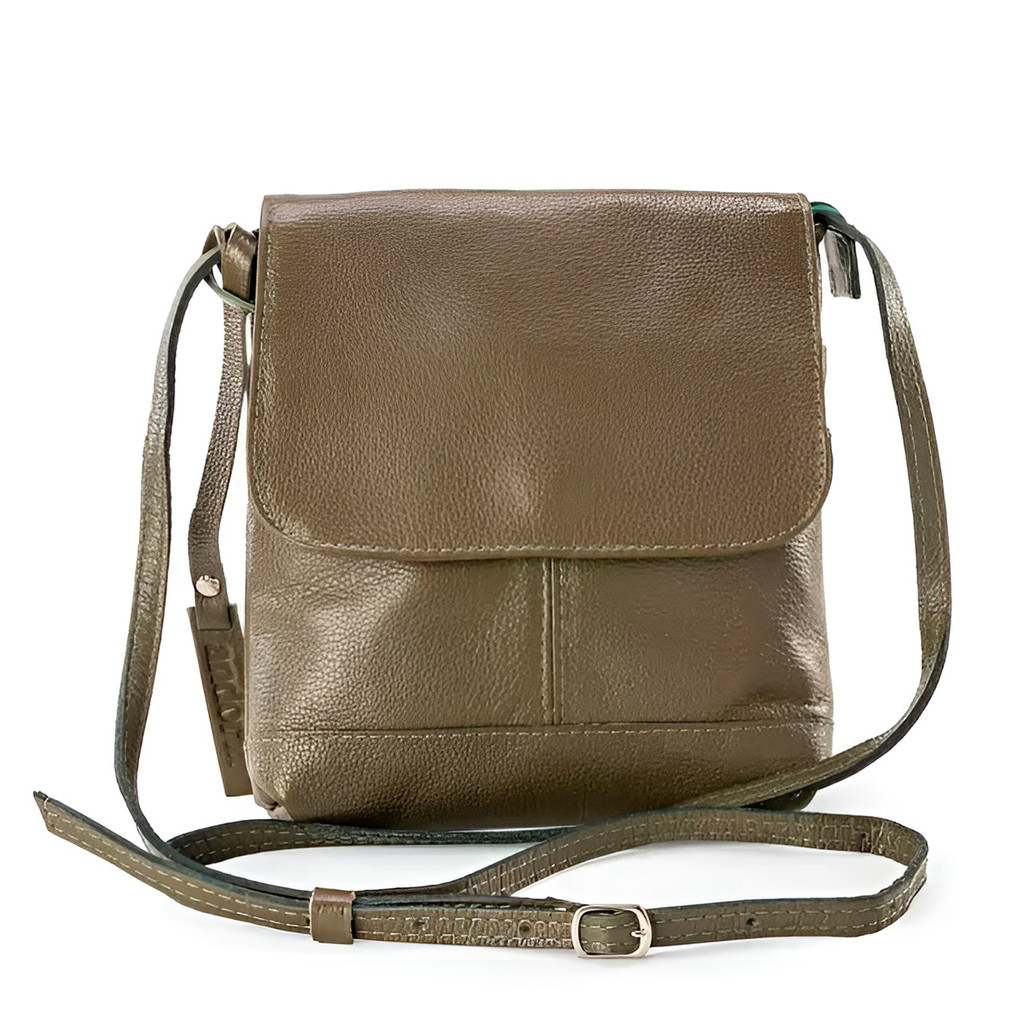 Bolsa de Couro Legítimo Transversal Tiracolo Modelo Jô Modelo:Verde Musgo