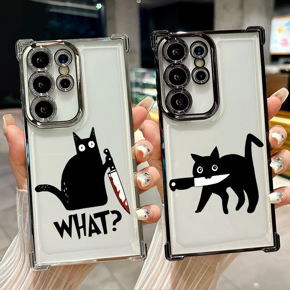 Capa Transparente Com Faca De Gato Preto Aterrorizante E Fofa Para Samsung S26 Ultra A57 S24 S23 S22 S21 S25 Plus S20 S2