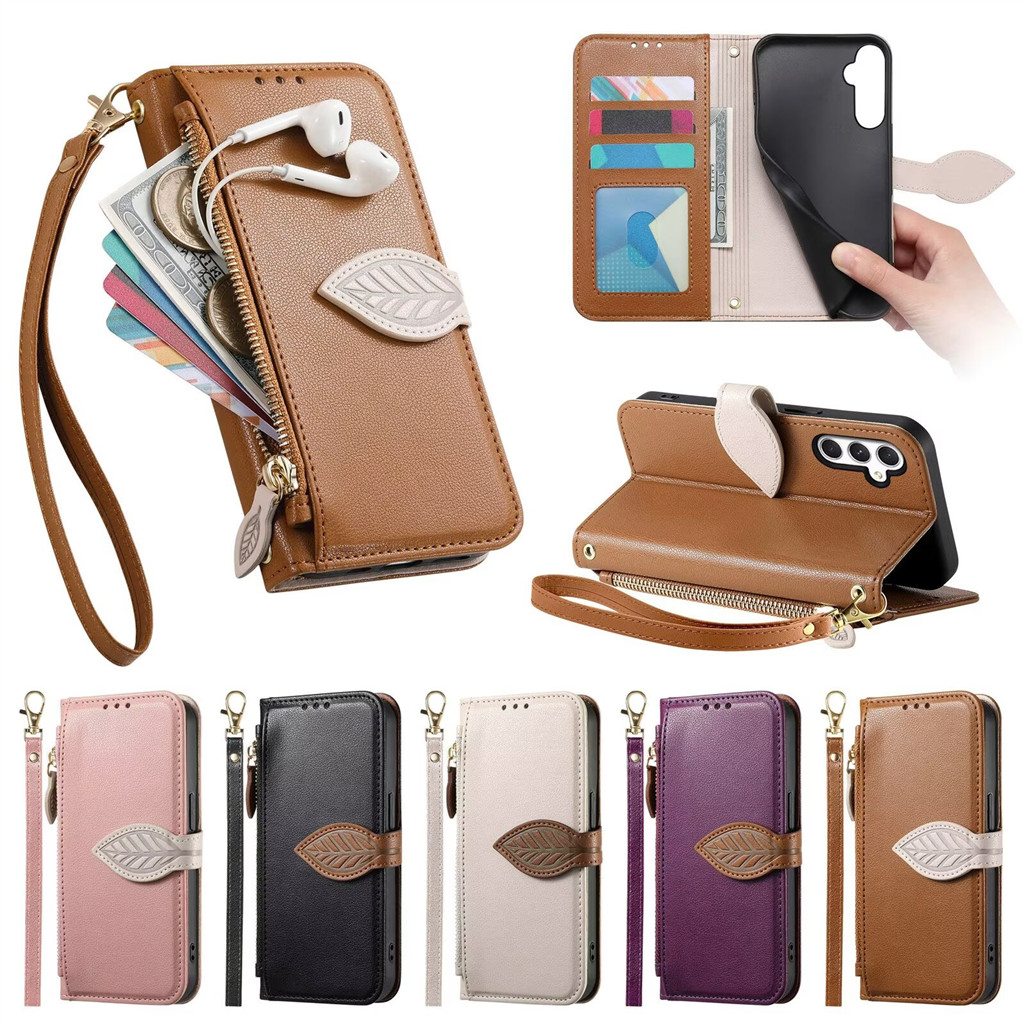 Capa Carteira Com Zíper Para Samsung Galaxy A08 A07 A06 A18 A17 A16 A15 A14 A27 A57 A37 A56 A36 A26 A54 A55 Lucky De Qua