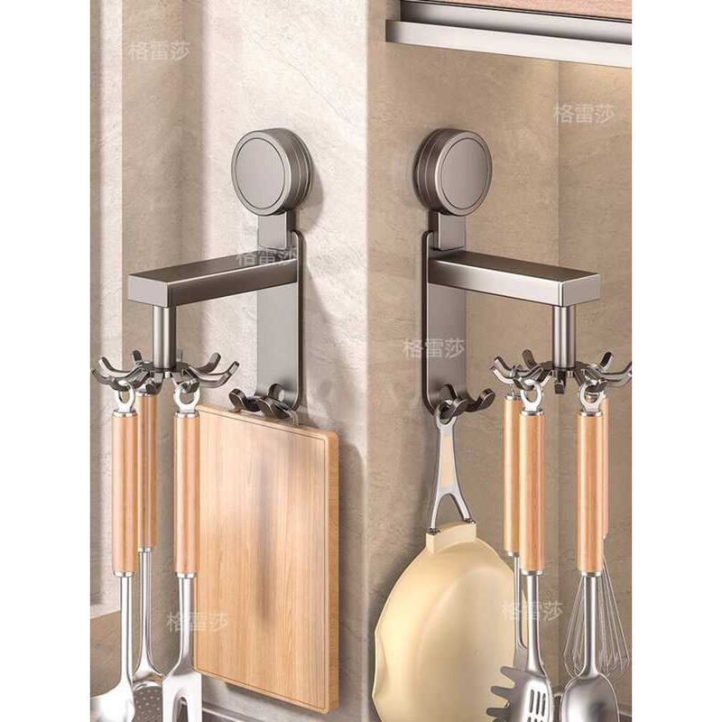 Ventosa forte gancho rotativo cozinha sem perfuração fixado na parede Rack de armazenamento de utensílios de cozinha pá