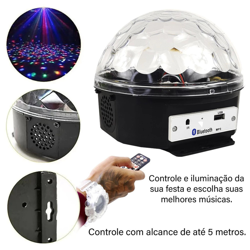 Bola  Cristal Globo Maluca em  Led com Som Bluetooth Bivolt