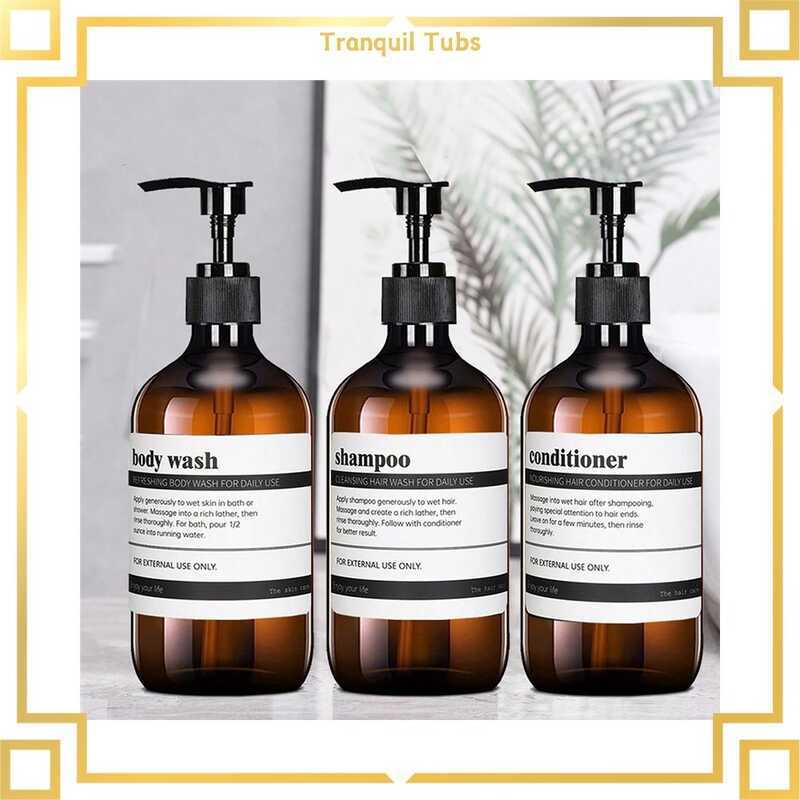 [Trivony] Frascos Vazios De Gel De Banho Âmbar Recarregáveis Tranquilos Com Bomba , Shampoo , Condicionador , Dispensado