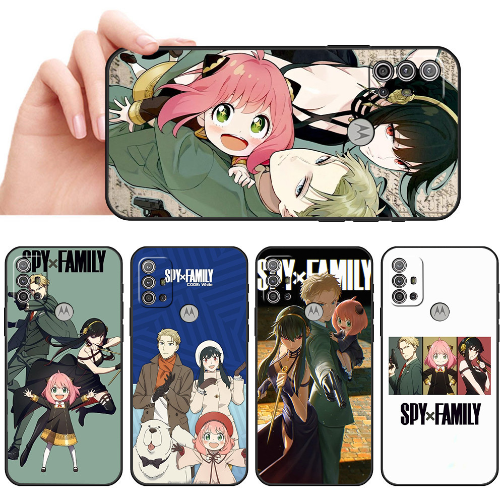 Capa De Telefone Preta Macia Para Moto G10 G20 G30 G22 G23 G50 G52 G53 G73 G82 Spy x Família Protetora Anti-Queda