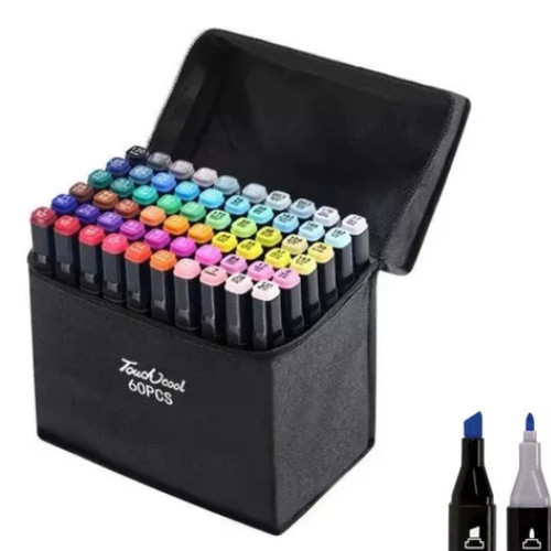 Kit Colorido: 60 Canetinhas Touch + Bolsa Escolar