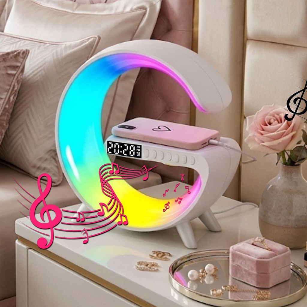 Luminária Caixa de Som 3 em 1 Despertador Bluetooth com Relógio G-Speaker Presente Namorada/Namorado