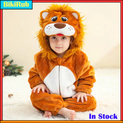 Macacão De Leão Bebê Kigurumi De Natal , Flanela Aconchegante Para Recém-Nascidos Com Capuz , Pijama Infantil De Desenho