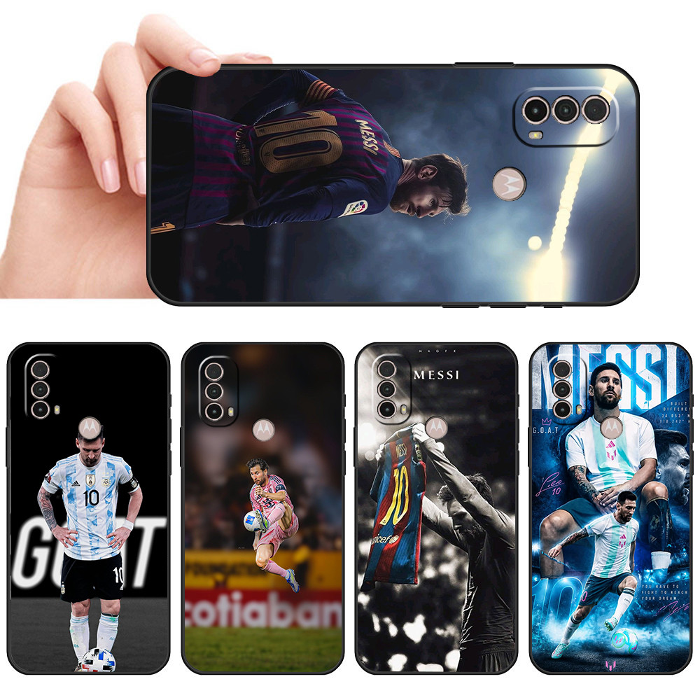 Capa De Telefone Preta Macia Para Moto E7 Plus E7i POWER E13 E20 E22 E40 G9 Play Futebol Internacional Messi Protetora A