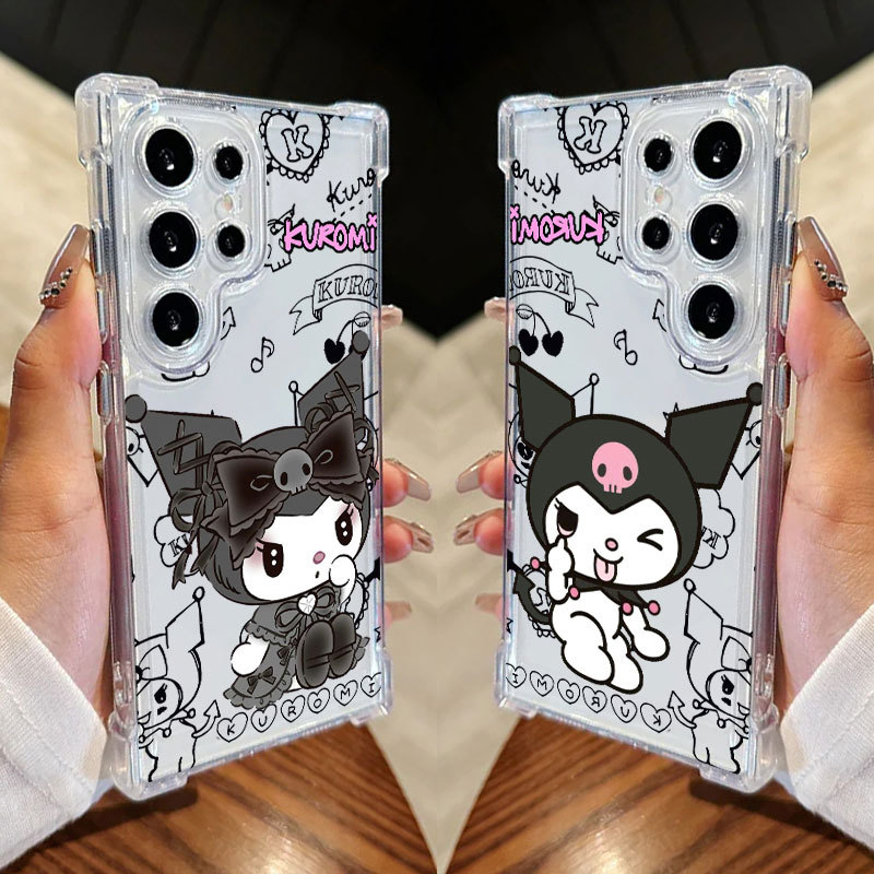 Capa De Desenho Animado Sanrio Kuromi Para Samsung S25 Ultra S24 FE S23 Plus S20 S25 S22 S21 S25EDGE A56 A36 Transparent