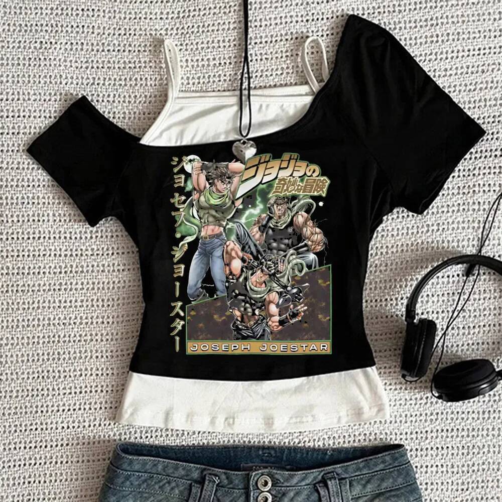 Jojo Bizarre Adventure crop top Feminino gyaru cutecore Alternativa Barata kawaii Camiseta Japão Bonito Barato Cena y2k