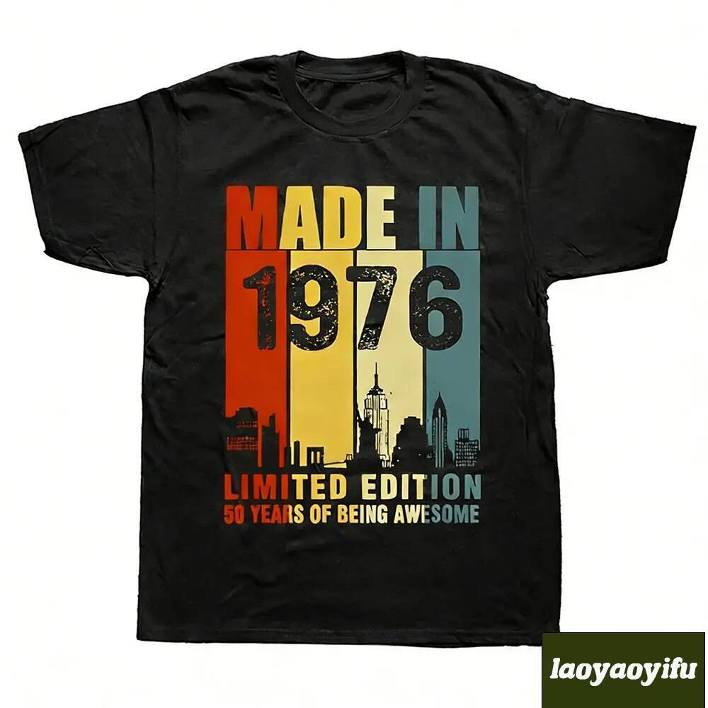 Vintage 1976 Feito em 1976 Presente de Aniversário de 50 Anos Camisetas Estéticas Estilo Verão Gráfico