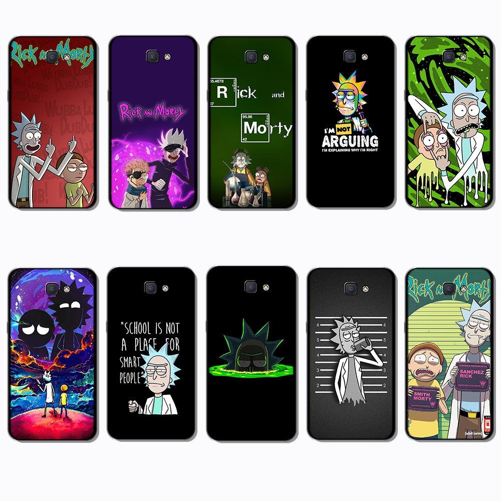 Para 3c Samsung Galaxy J4 J4 Plus J4 J5 J7 J6 Prime Rick E Morty Macio Preto TPU Cor Caso De Telefone