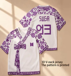 Camisa Estilo Hanbok , Floral Kpop Com Decote Em V , Roupa De Concerto Do Exército , Streetwear Coreano