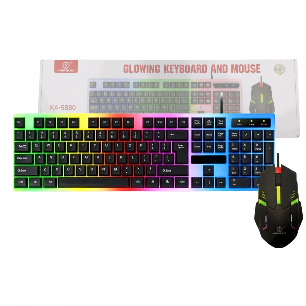 Kit Teclado E Mouse Gamer Semi Mecânico LED RGB Kapbom