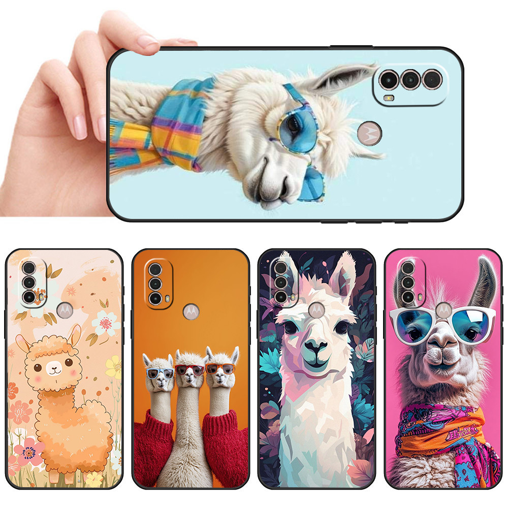 Capa De Telefone Preta Macia Para Moto E7 Plus E7i POWER E13 E20 E22 E40 G9 Play Lhama andina desenho fofo Protetora Ant
