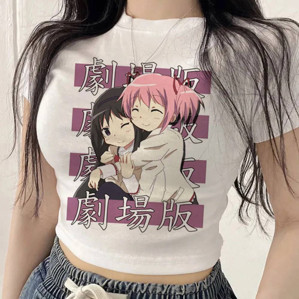 Madoka Magica top cropped Feminino Gótico streetwear grunge Camiseta vintage cutecore Moda Coreana harajuku