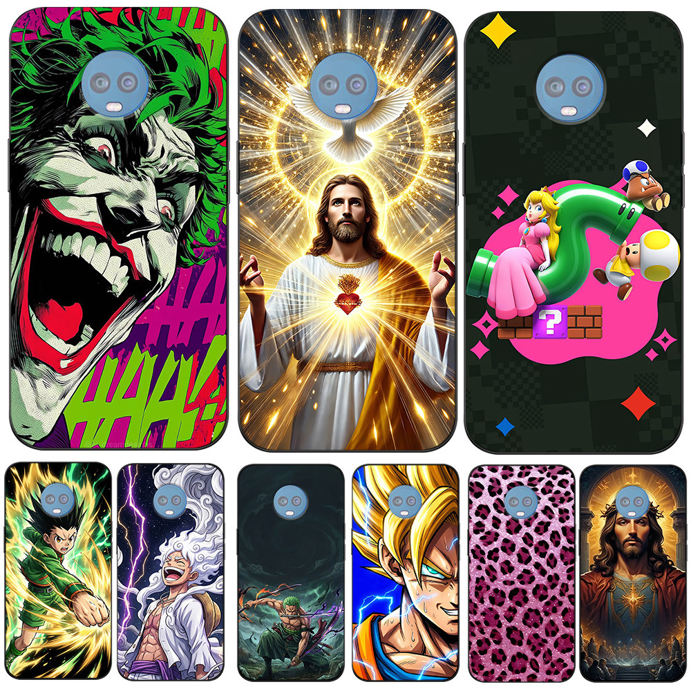 Para Motorola Moto G6 PLUS Caso De Telefone Silicone Macio Protetor Preto Tpu Engraçado Coringa anime Padrão Rosa Jesus