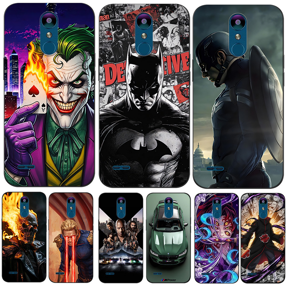 Capa Para LG K8 2018 thinQ Traseira De Telefone Silicone Macio Preto Tpu Engraçado Coringa Super-Herói Carro popular N10