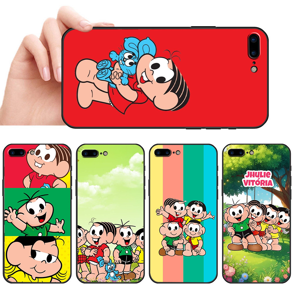 Capa De Telefone Preta Macia Para iPhone 5 5S 6 6S 7 8 Plus Turma da Mônica Desenho infantil Brasil colorido Protetora A